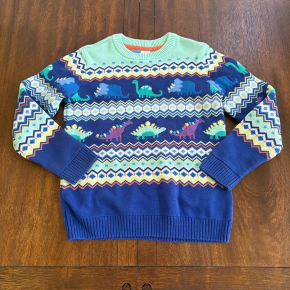 Gymboree Boys 8 Dino Fairisle LS Sweater - Dino Friends - Blue Combed Cotton - Picture 1 of 6